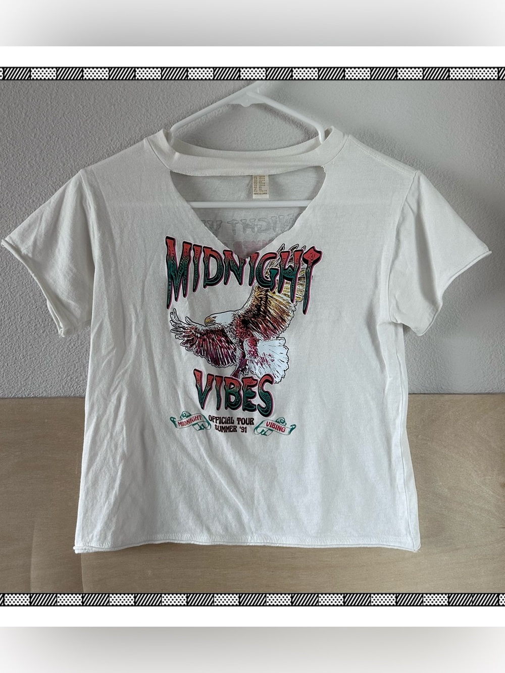 Forever 21 Girls Midnight Vibes Eagle Cutout Neckline T Shirt Sz 14/16 Punk Goth
